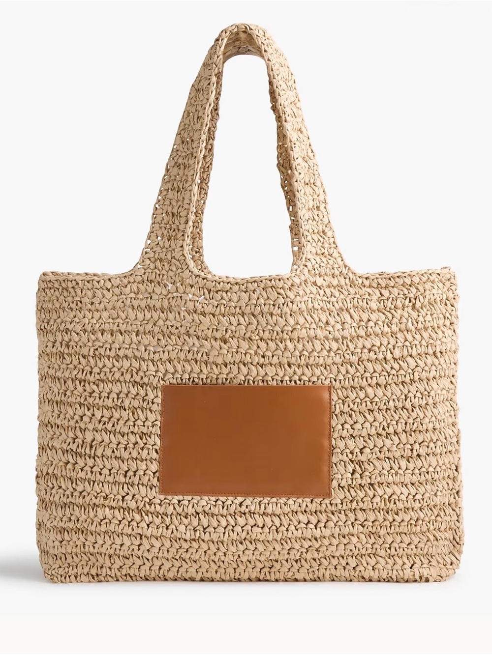 J. Crew Factory Packable straw tote bag Natural Straw Tote with Tan Patch.NWT.